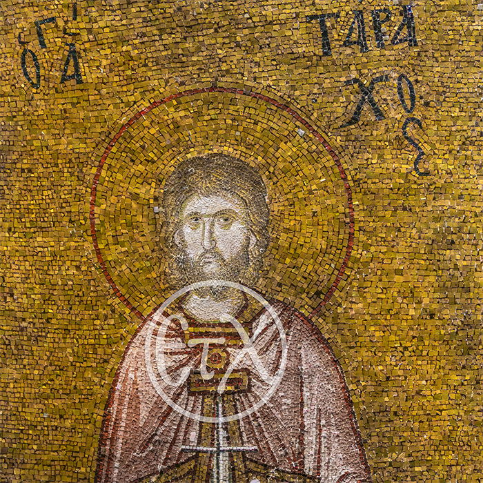 The martyr Saint Tarahos depicted in a 14th-century Chora Church mosaic, Άγιος Τάραχος