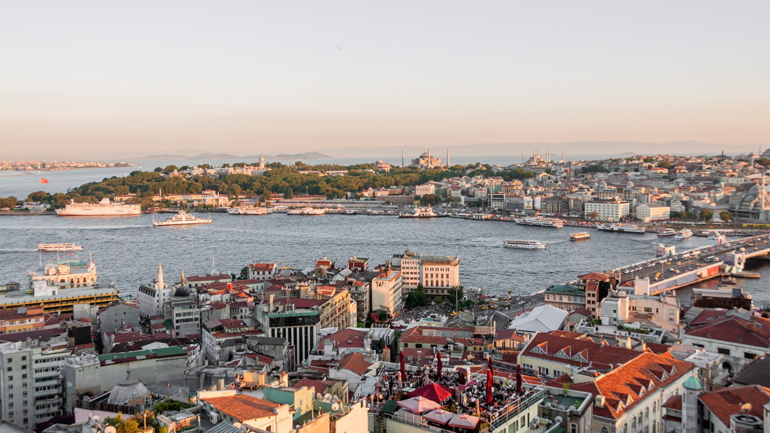 Panoramic view of the Golden Horn and historic peninsula of Istanbul taken from the Galata Tower